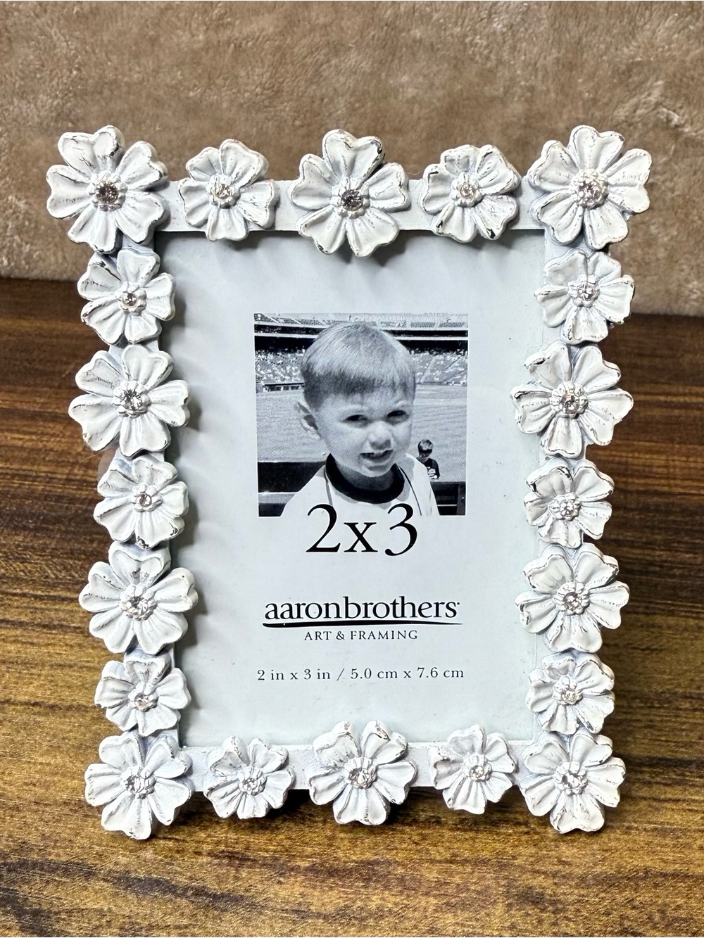 Aaron Brothers White Floral Rhinestone Picture Frame 2x3 Shabby Chic Wedding